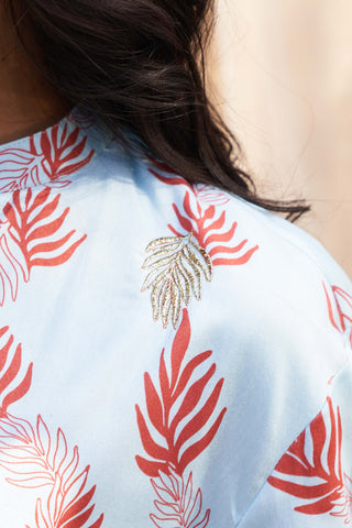 Light blue leaf printed tunic and pants