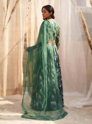 Green exquisite printed lehenga set