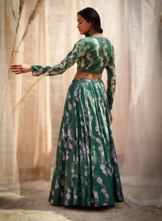Green exquisite printed lehenga set