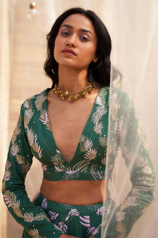 Green exquisite printed lehenga set