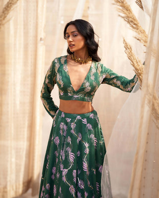 Green exquisite printed lehenga set