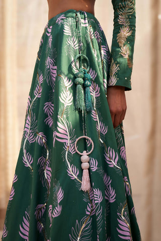 Green exquisite printed lehenga set