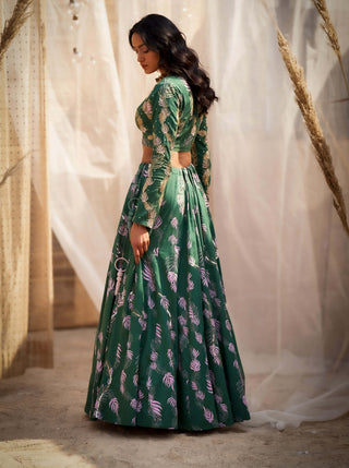 Green exquisite printed lehenga set