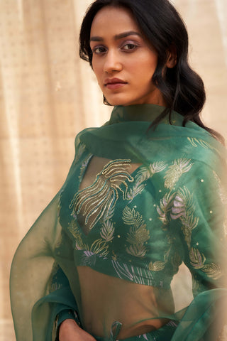 Green exquisite printed lehenga set
