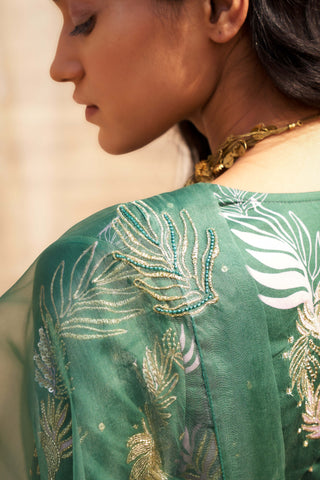 Green exquisite printed lehenga set