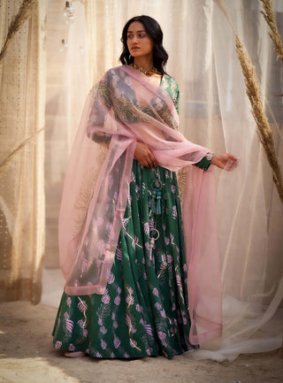 Green exquisite printed lehenga set