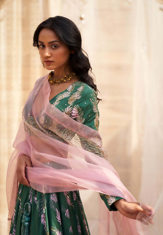 Green exquisite printed lehenga set