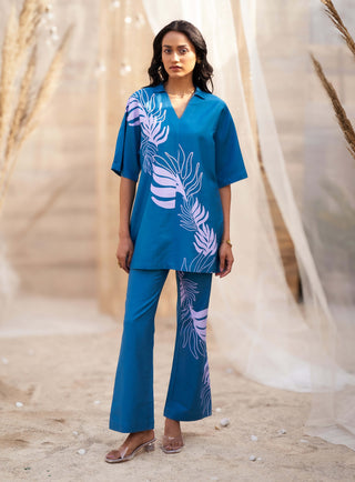 Deep blue leaf tunic and pants
