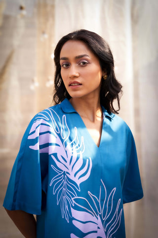Deep blue leaf tunic and pants