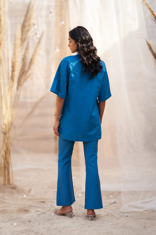 Deep blue leaf tunic and pants