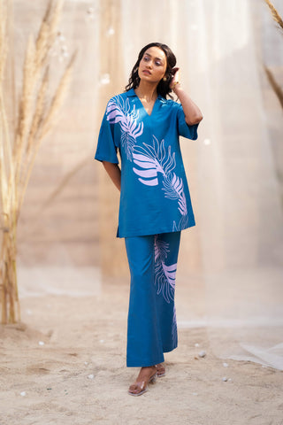 Deep blue leaf tunic and pants