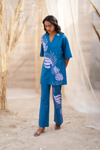 Deep blue leaf tunic and pants