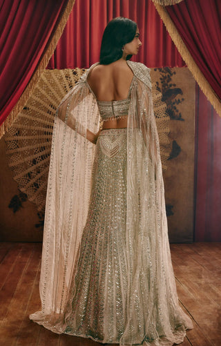 Rebecca silver lehenga and cape set