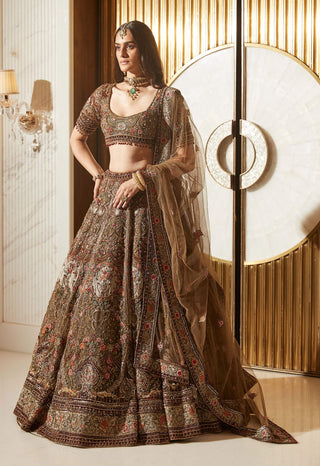 Reehana olive green lehenga set