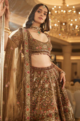 Reehana olive green lehenga set