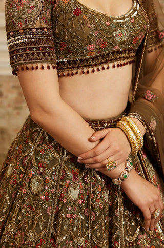 Reehana olive green lehenga set