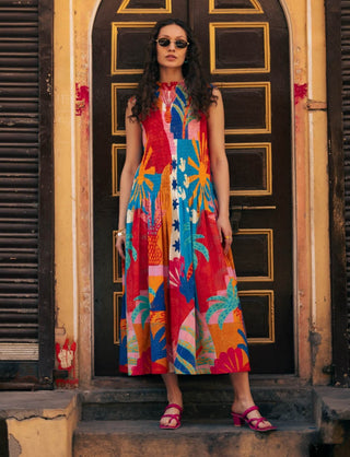 Kota multi print ruching dress XS