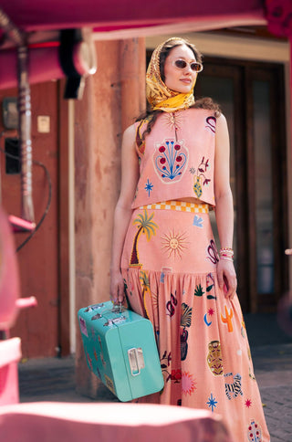 Pottery peach crop top with gathered skirt