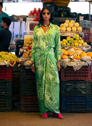 Buta green draped shirt dress