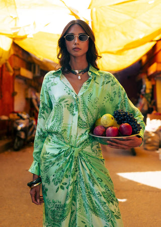 Buta green draped shirt dress