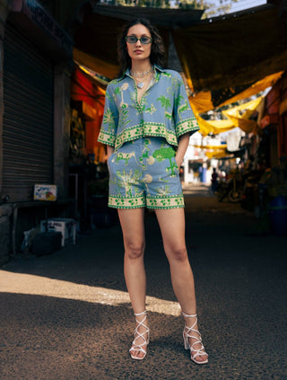 Nila blue crop top with shorts