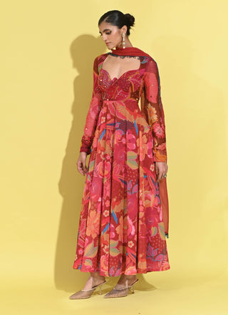 Ruby Anarkali And Dupatta by Rishi & Vibhuti available on Indiaspopup.com