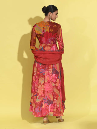 Ruby Anarkali And Dupatta by Rishi & Vibhuti available on Indiaspopup.com