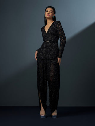 Rosalyn black mandarin kurta and dhoti set