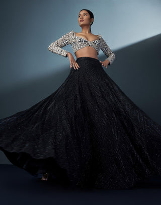 Selene black spider-web blouse and lehenga set