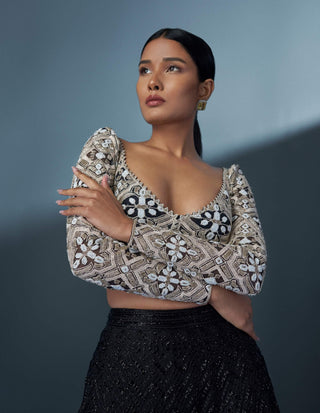 Selene black spider-web blouse and lehenga set