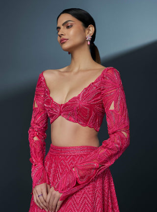 Skybloom fuchsia cutwork blouse and lehenga set