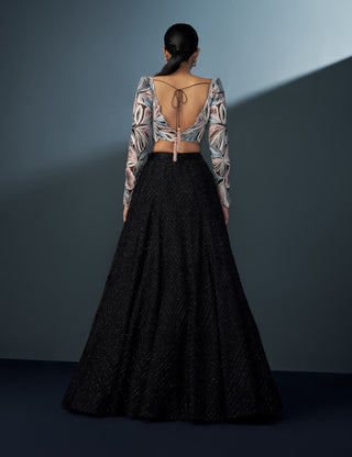 Skybloom black pastel blouse and lehenga set