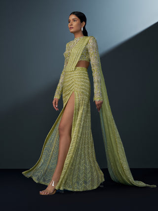 Neona arctic lime blouse and slit sari