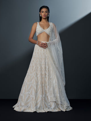 Altair ivory beaded sleeveless blouse and lehenga set