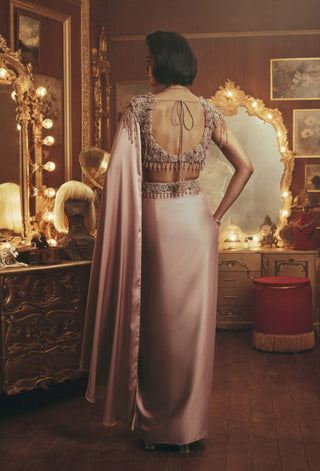 Rose dusty pink drape sari and cape set