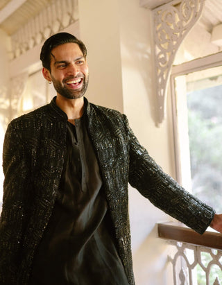 Phantom edge black kurta and jacket set