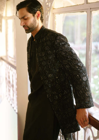 Phantom edge black kurta and jacket set
