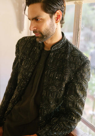 Phantom edge black kurta and jacket set