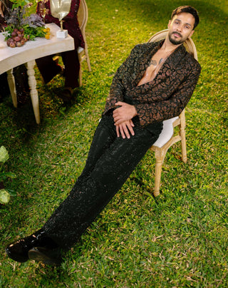 Noir regent black gold print shirt and trouser