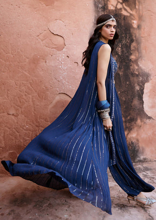 Chamee And Palak-Savli Deep Blue Palazzo Jacket Set-INDIASPOPUP.COM