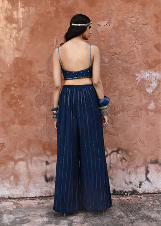 Chamee And Palak-Savli Deep Blue Palazzo Jacket Set-INDIASPOPUP.COM