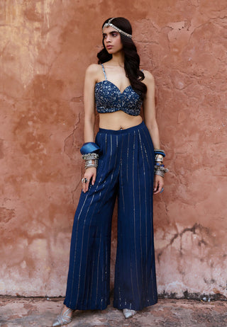 Chamee And Palak-Savli Deep Blue Palazzo Jacket Set-INDIASPOPUP.COM