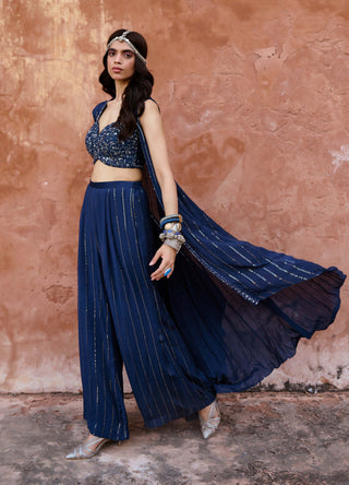 Chamee And Palak-Savli Deep Blue Palazzo Jacket Set-INDIASPOPUP.COM