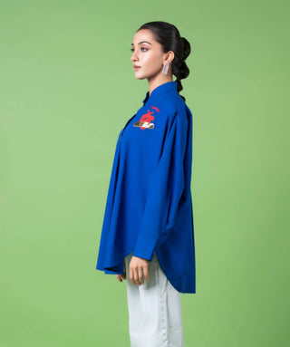 Persian Blue Oversized Shirt by Siddhartha Bansal, available on Indiaspopup.com