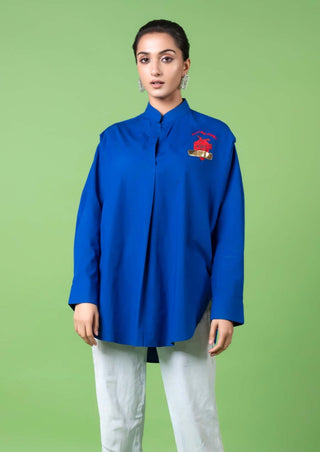 Persian Blue Oversized Shirt by Siddhartha Bansal, available on Indiaspopup.com