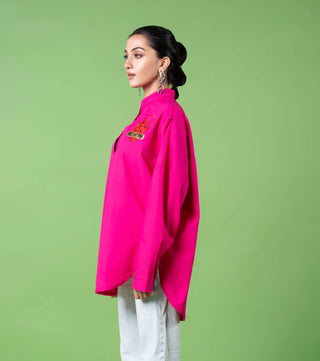 Hot Pink Oversized Shirt by Siddhartha Bansal, available on Indiaspopup.com