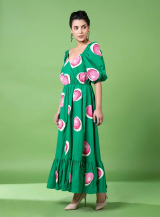 Green Murano Glass Art Embroidered Dress by Siddhartha Bansal, available on Indiaspopup.com