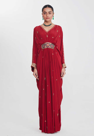 Sufiya cherry red belt kaftan