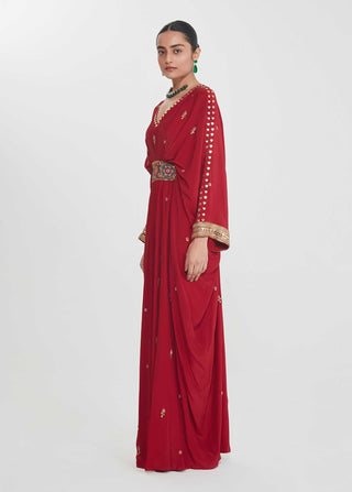 Sufiya cherry red belt kaftan