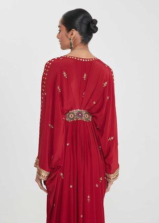 Sufiya cherry red belt kaftan